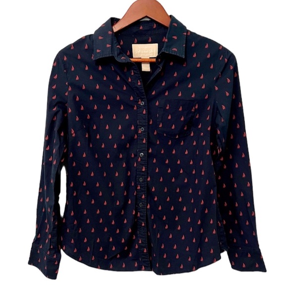 Banana Republic Navy Blue Red Sailboat Collared Button-Down Work Shirt Preppy XS - Picture 1 of 5
